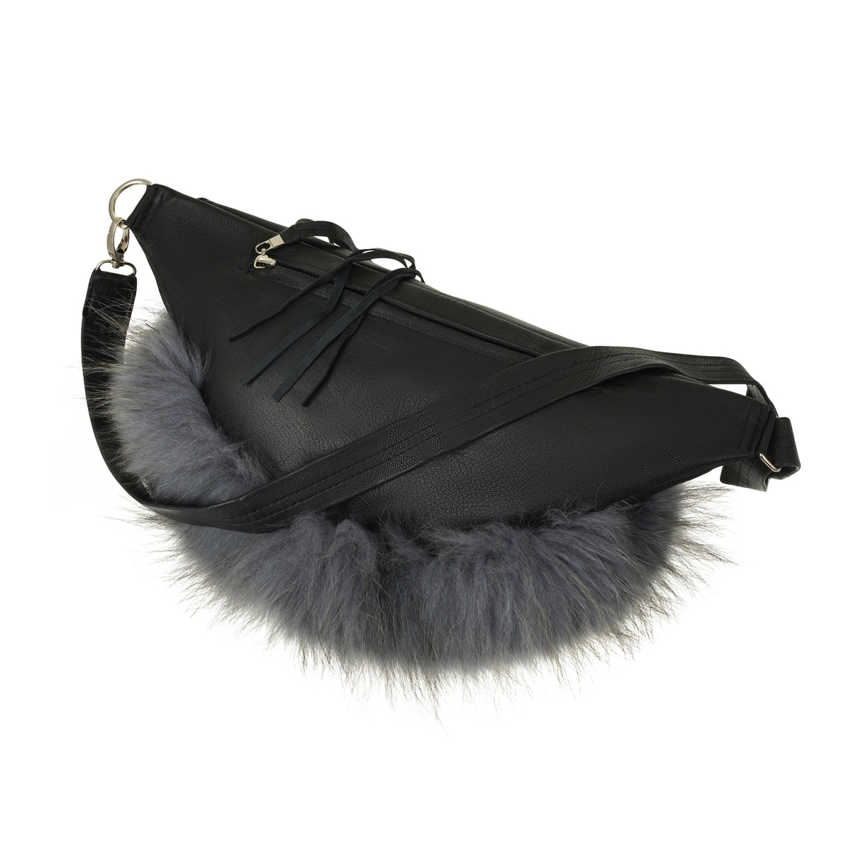 Foxy Belt Bag- Silver Black Leather