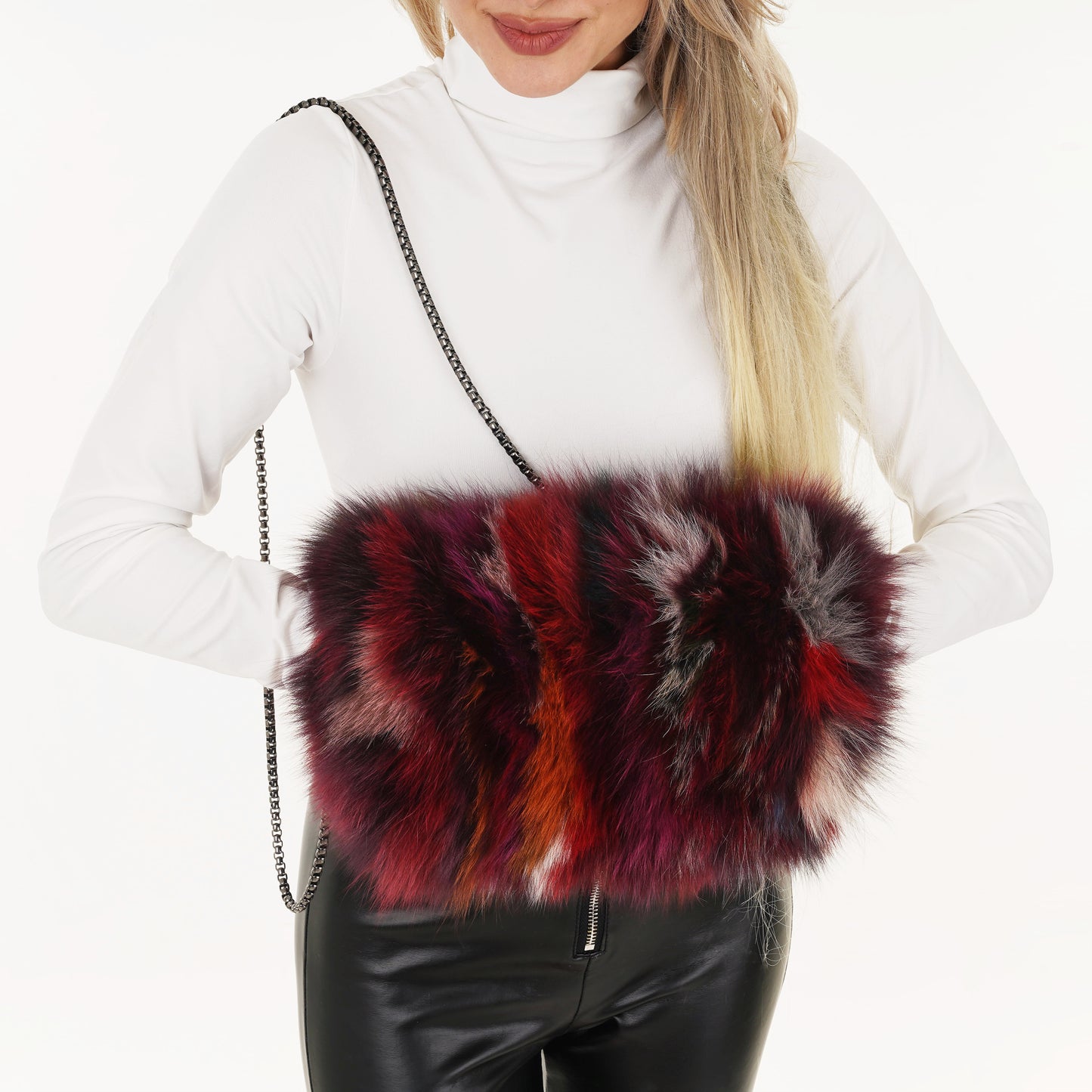 Wild Burgundy Fox Fur Bag