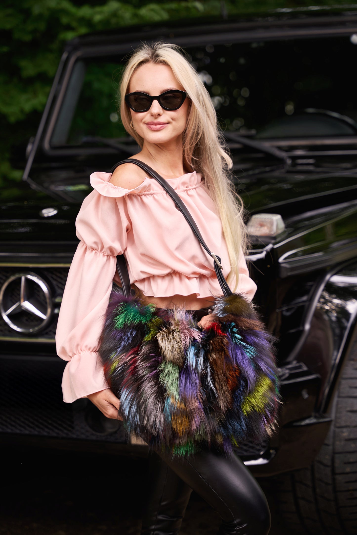 Rainbow Fox Fur Bag