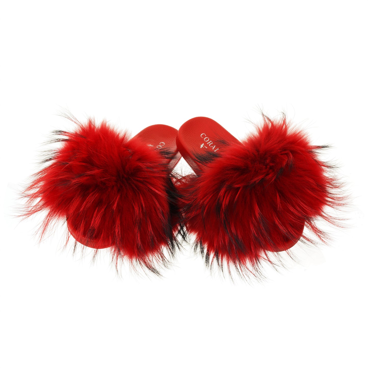 Red Natural Fur Slides