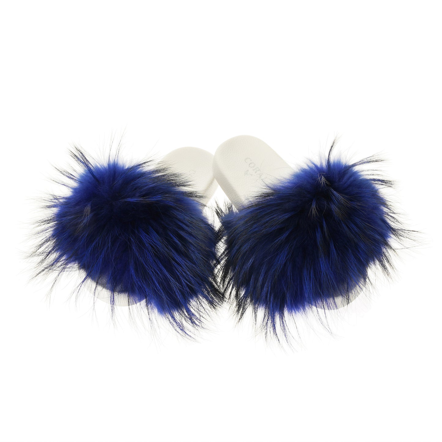 Royal Blue Natural Fur Slides