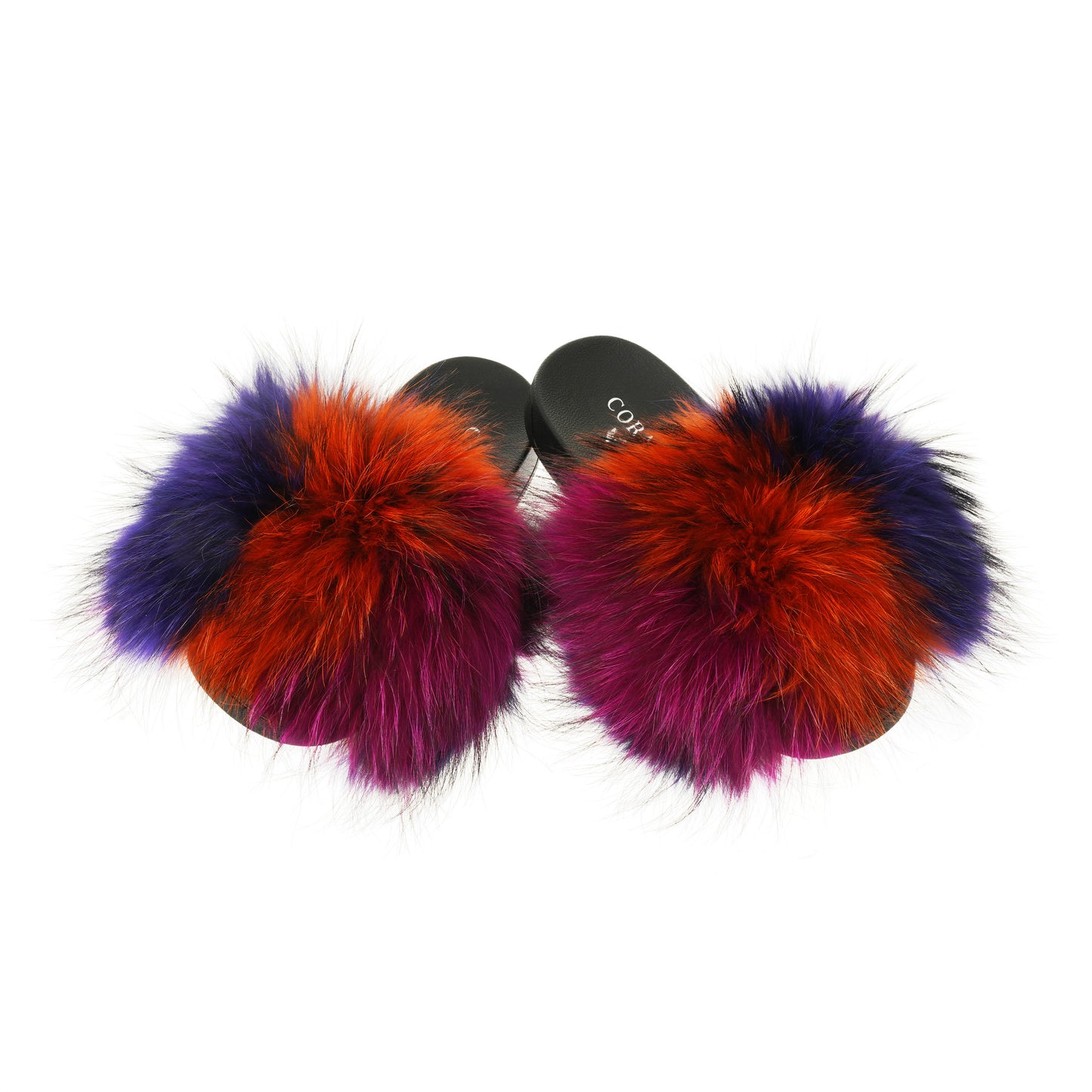Multicolour Natural Fur Slides