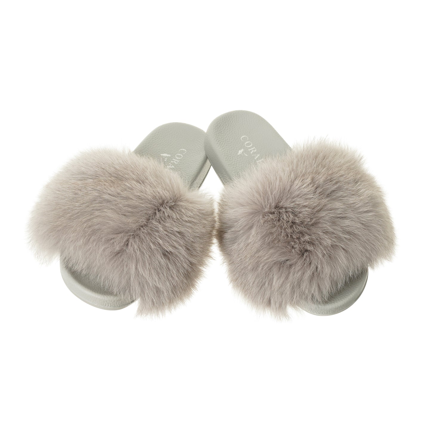 Light Gray Natural Fur Slides