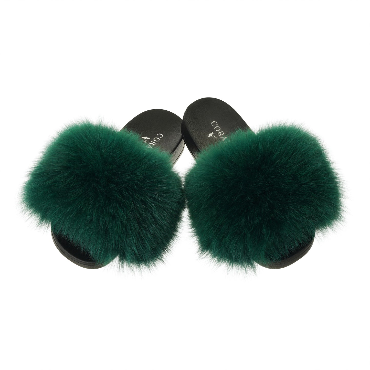 Forest Green Natural Fur Slides
