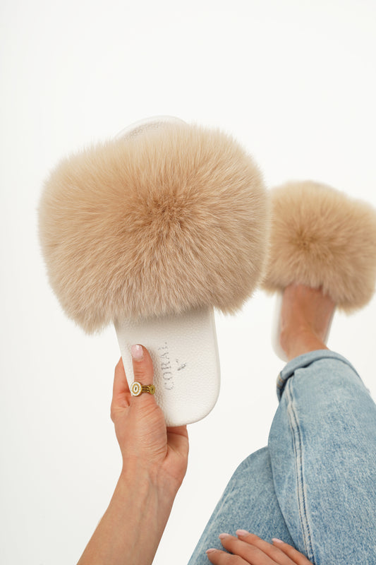 Mocha Natural Fur Slides