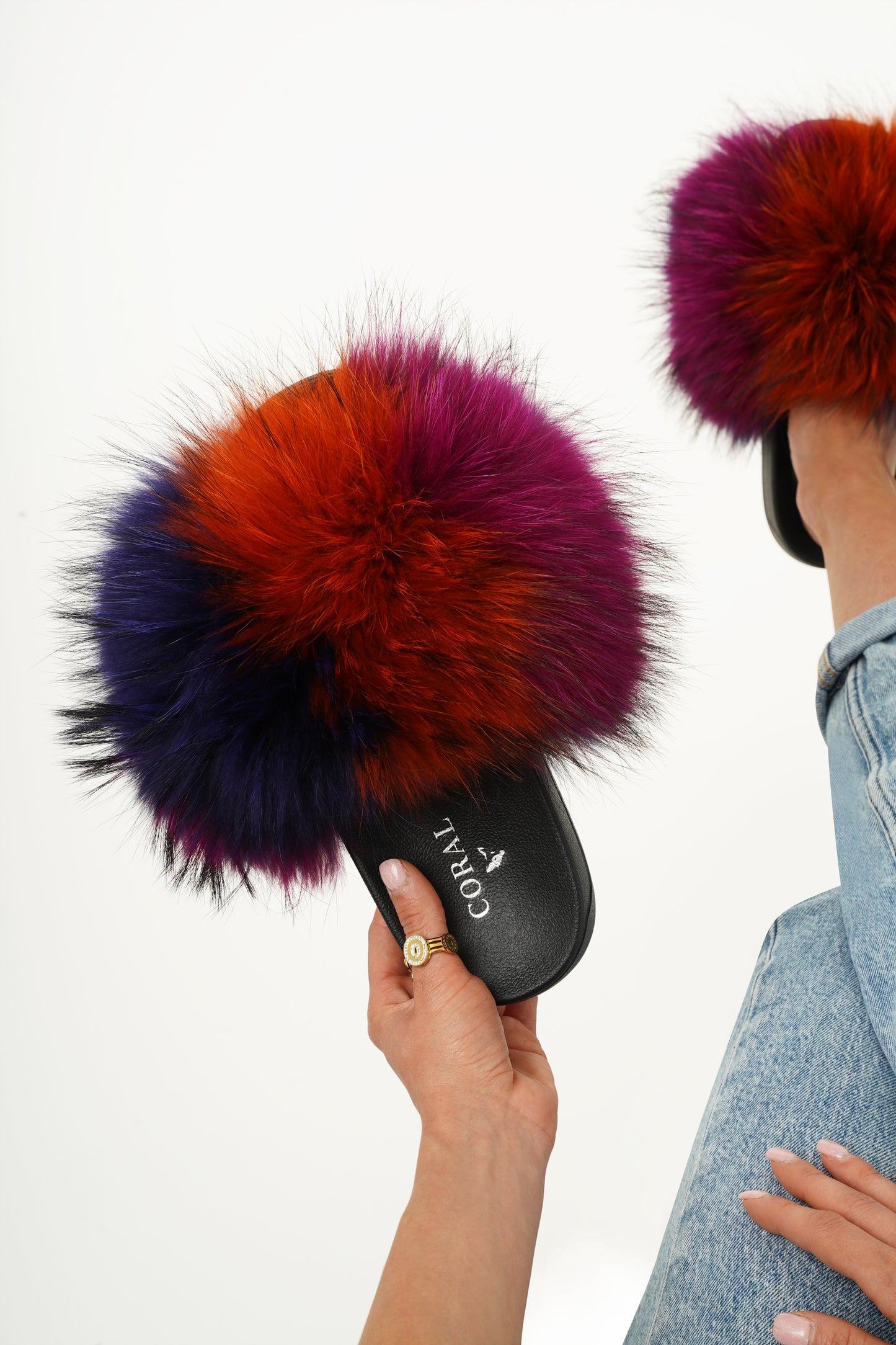 Multicolour Natural Fur Slides