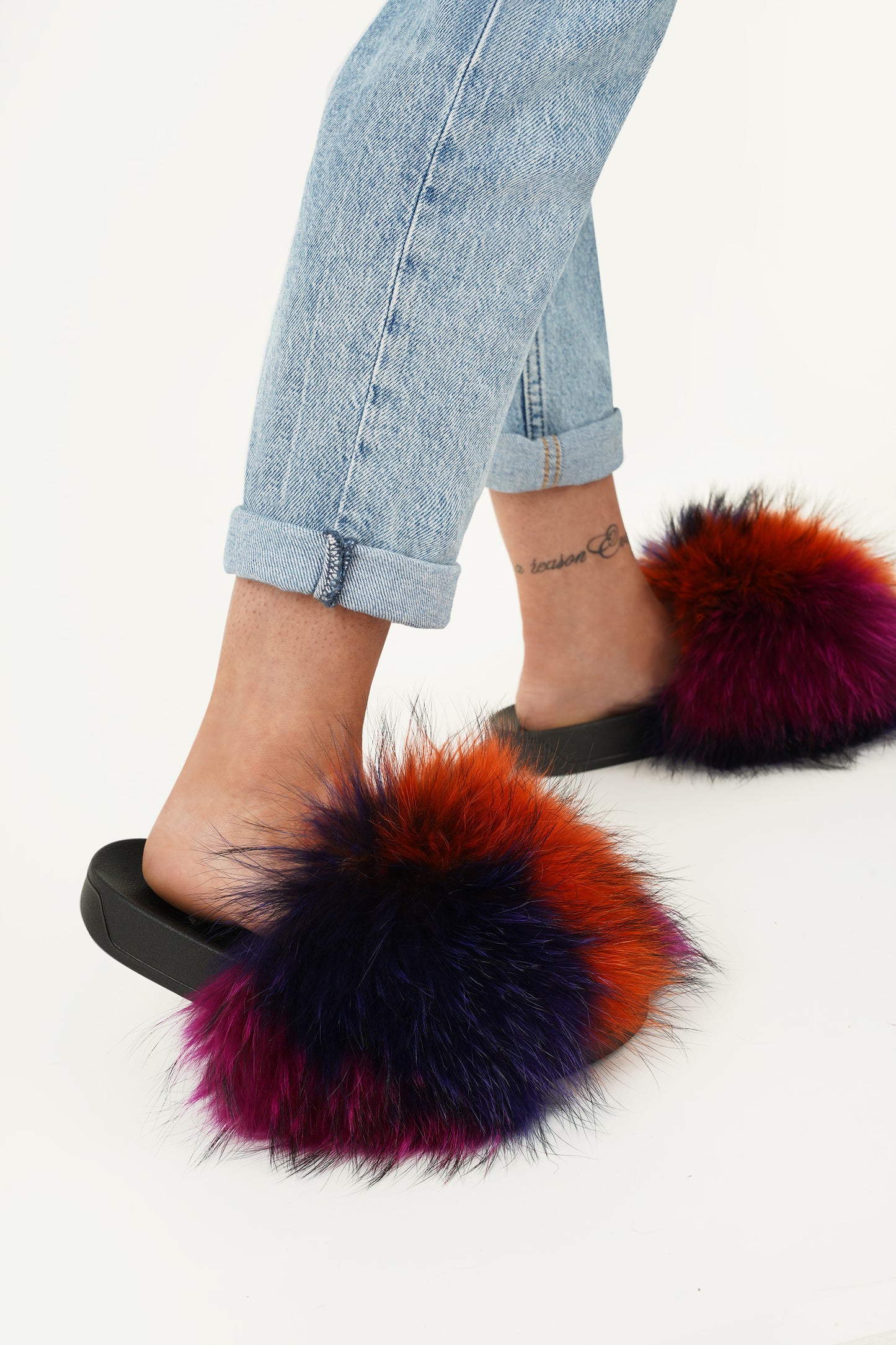 Multicolour Natural Fur Slides