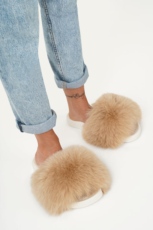 Mocha Natural Fur Slides
