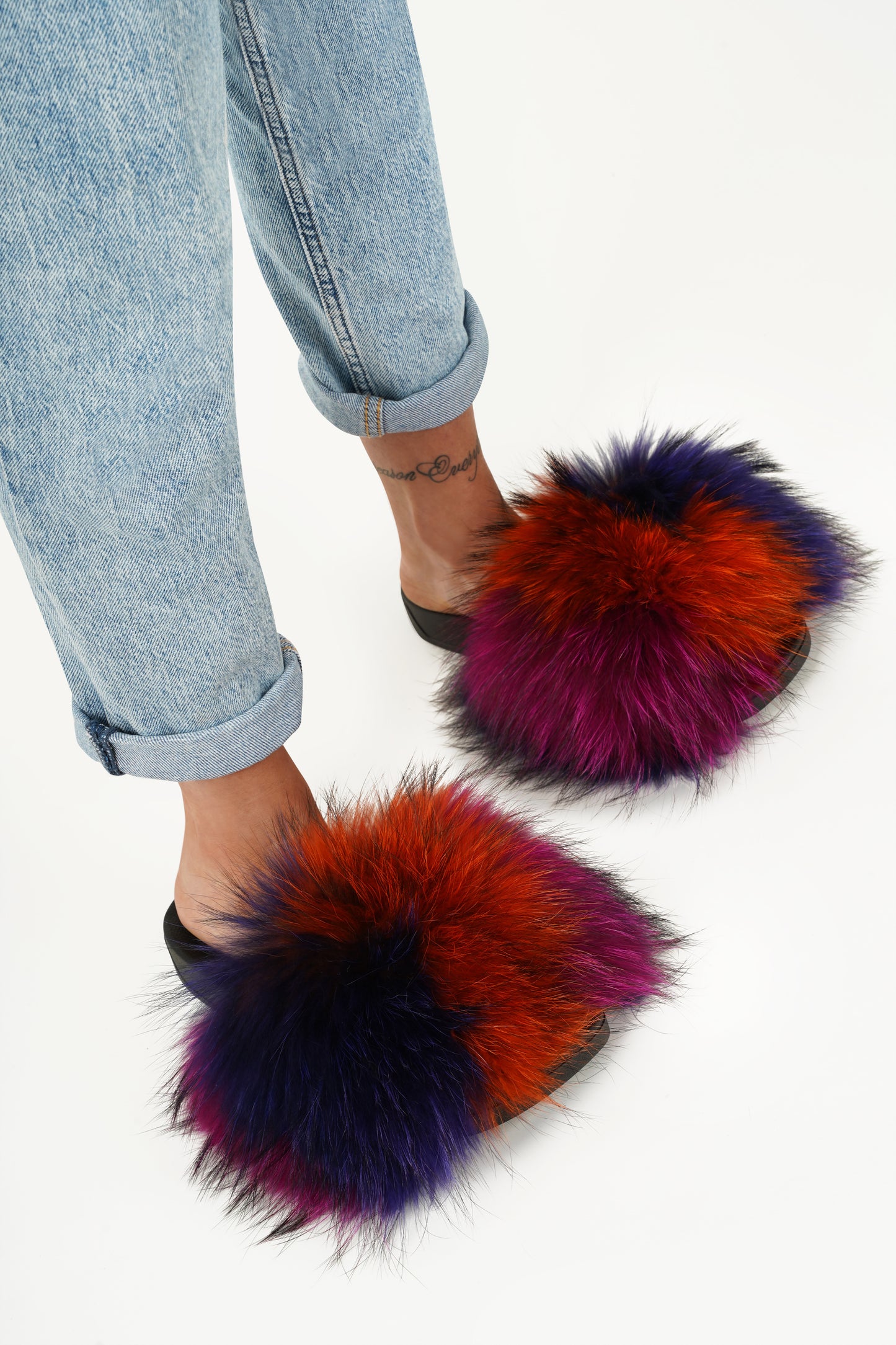 Multicolour Natural Fur Slides