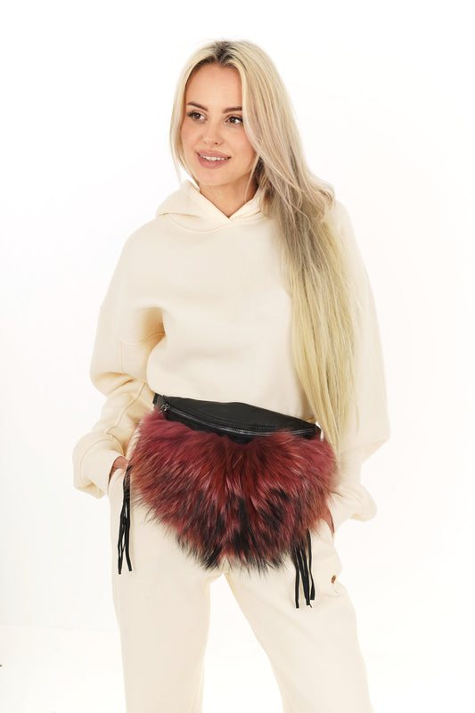 Foxy Belt Bag- Burgundy Black Leather