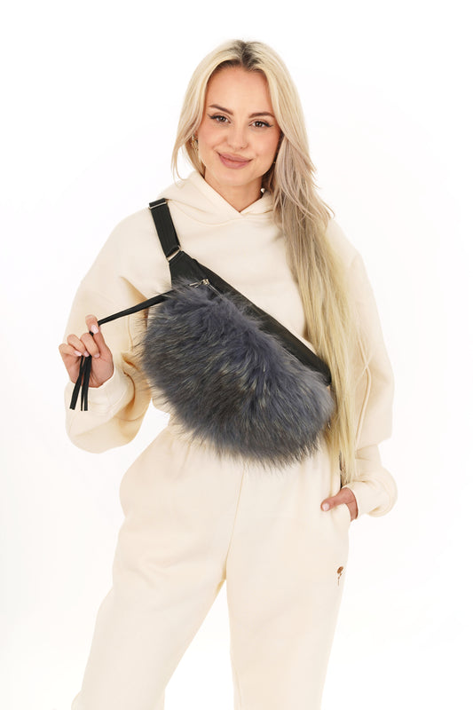 Foxy Belt Bag- Silver Black Leather